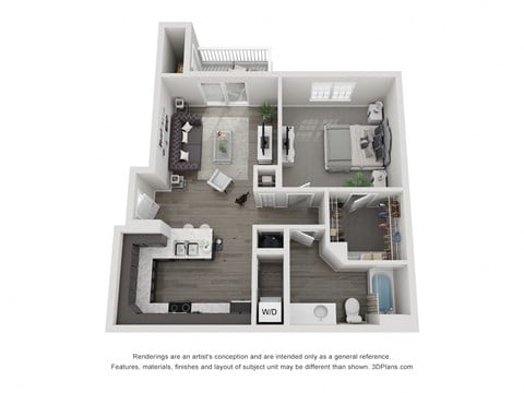 Floor plan for 1 bed, 1 bath, 695 sqft